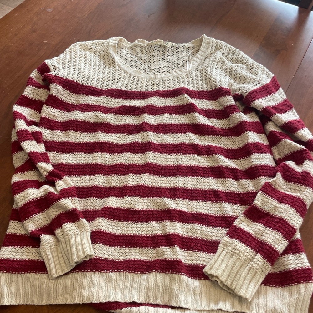 Pink Rose Burgundy and Cream Striped Sweater